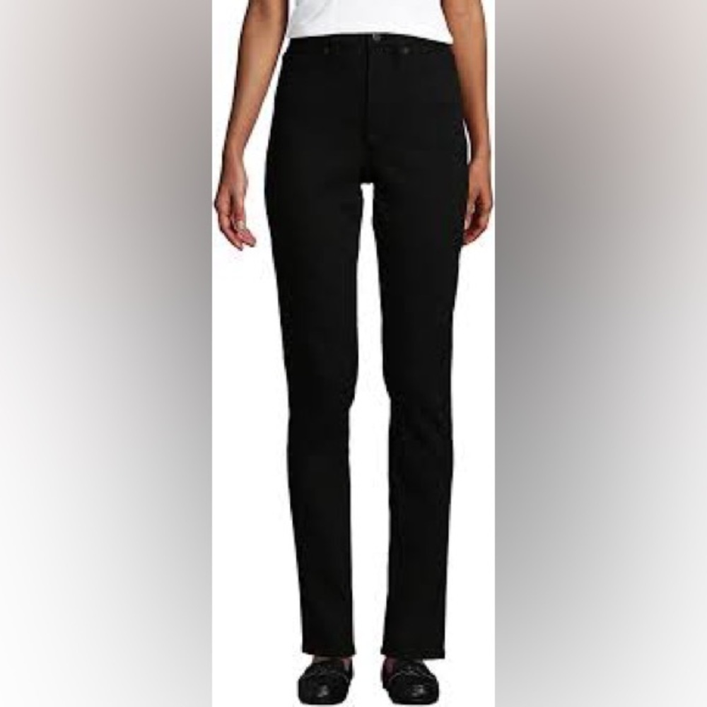 Lands' End high rise straight‎ black denim jeans NWT Sz-4. O2